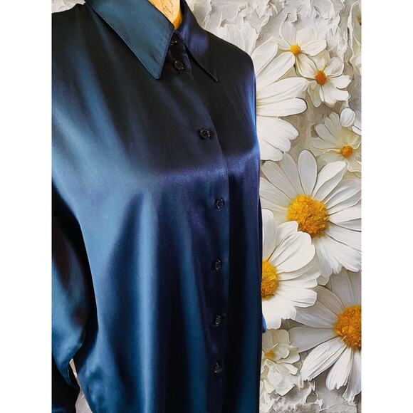 Minimalist Nipon Studio Vintage Women M Silky Long Sleeve Button Career Blouse - Picture 4 of 10